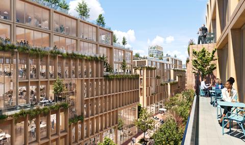 Innovatief houtbouwproject Stockholm Wood City, Atrium Ljungberg