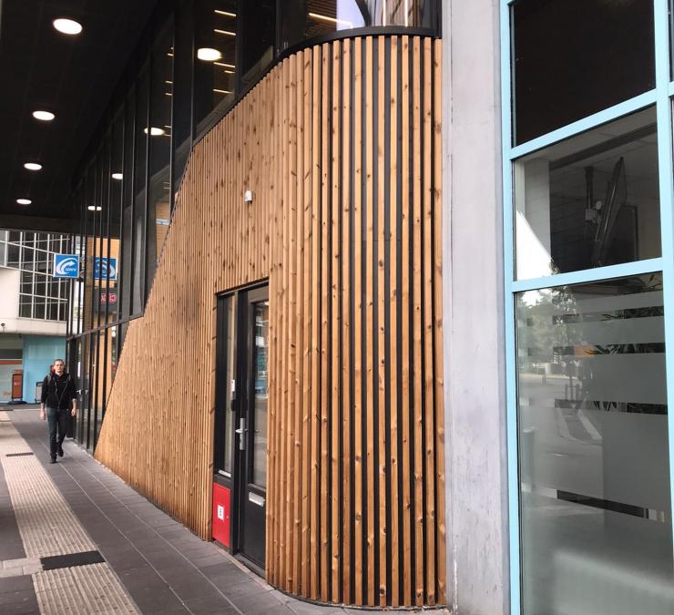 Timber cladding thermo pine Groningen rail station