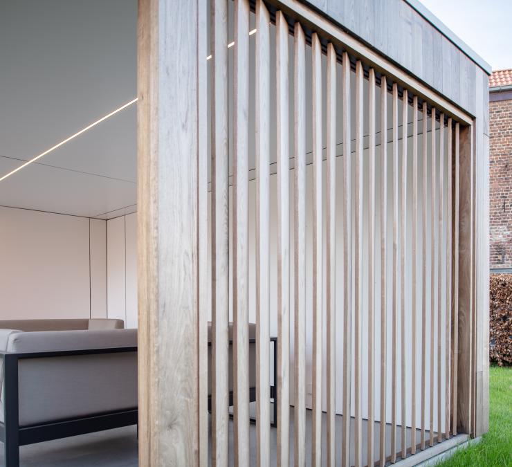 Wooden shutters in patio cover