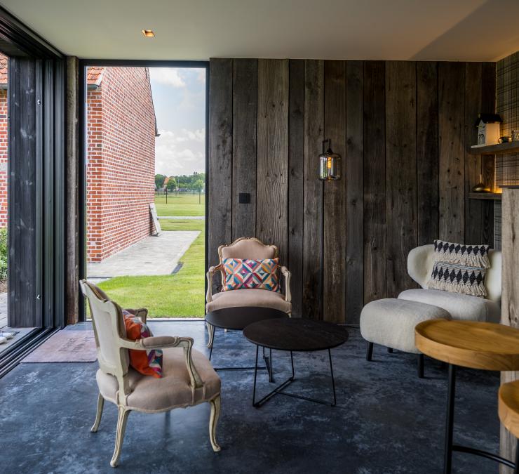 Interior wooden outbuilding in European barnwood