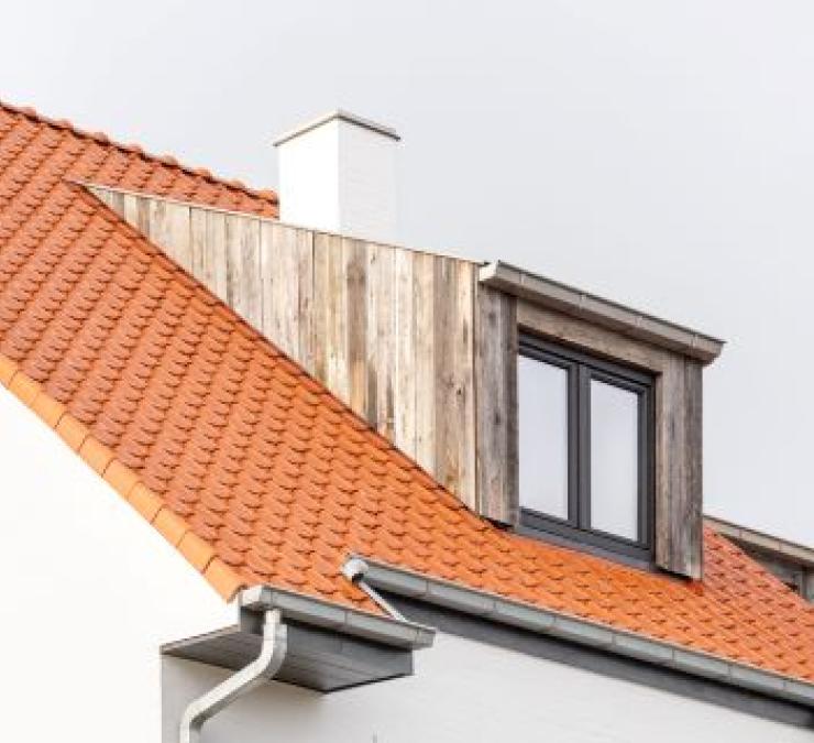 Holzrahmenhaus mit Dachgaube aus Scheunenholz