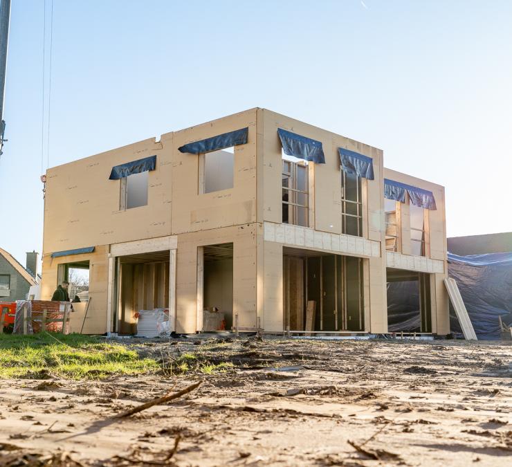 Houtskeletbouwwoning in aanbouw