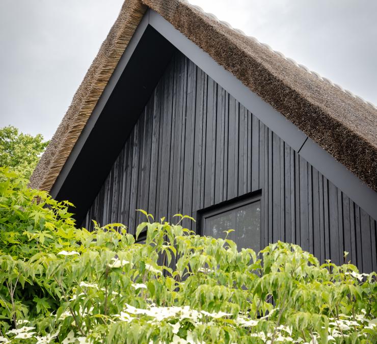 Gable end clad in Jump line profile black wood