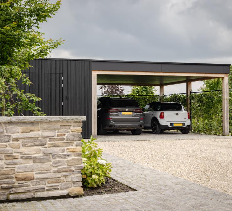 Modern carport with oak beam frame